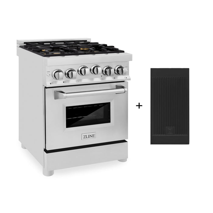 ZLINE 24 in. 2.8 cu. ft. Gas Oven and Gas Cooktop Range with Griddle and Brass Burners in Stainless Steel (RG-BR-GR-24)