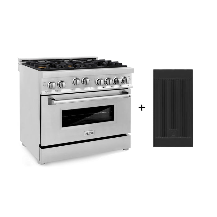 ZLINE 36 in. 4.6 cu. ft. Gas Oven and Gas Cooktop Range with Griddle and Brass Burners in Stainless Steel (RG-BR-GR-36)