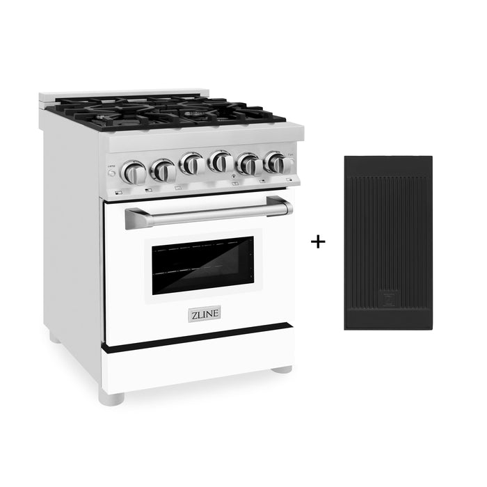 ZLINE 24 in. 2.8 cu. ft. Gas Oven and Gas Cooktop Range with Griddle and White Matte Door in Stainless Steel (RG-WM-GR-24)