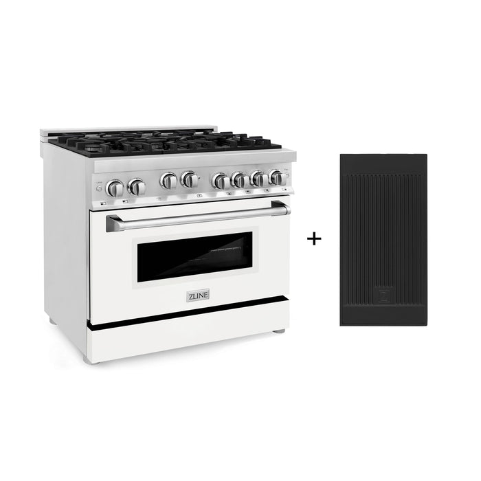 ZLINE 36 in. 4.6 cu. ft. Gas Oven and Gas Cooktop Range with Griddle and White Matte Door in Stainless Steel (RG-WM-GR-36)