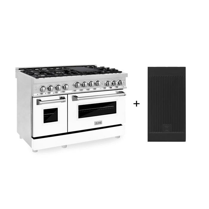 ZLINE 48 in. 6.0 cu. ft. Gas Oven and Gas Cooktop Range with Griddle and White Matte Door in Stainless Steel (RG-WM-GR-48)