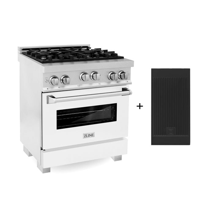 ZLINE 30 in. 4.0 cu. ft. Gas Oven and Gas Cooktop Range with Griddle and White Matte Door in Fingerprint Resistant Stainless Steel (RGS-WM-GR-30)