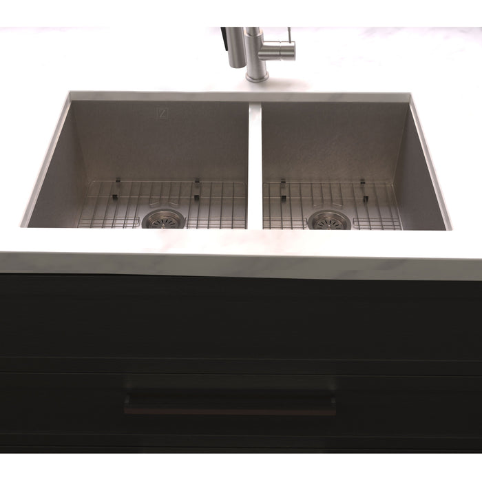 ZLINE 33 in. Chamonix Undermount Double Bowl Kitchen Sink with Bottom Grid (SR60D-33)