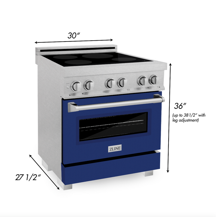 ZLINE 30 IN. 4.0 cu. ft. Induction Range in Fingerprint Resistant Stainless Steel with a 4 Element Stove, Electric Oven, and Blue Gloss Door (RAINDS-BG-30)