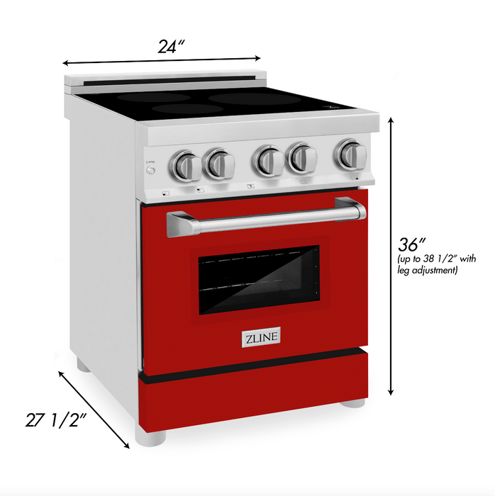 ZLINE 24 IN. 2.8 cu. ft. Induction Range with a 3 Element Stove and Electric Oven in Stainless Steel with Red Gloss Door (RAIND-RG-24)