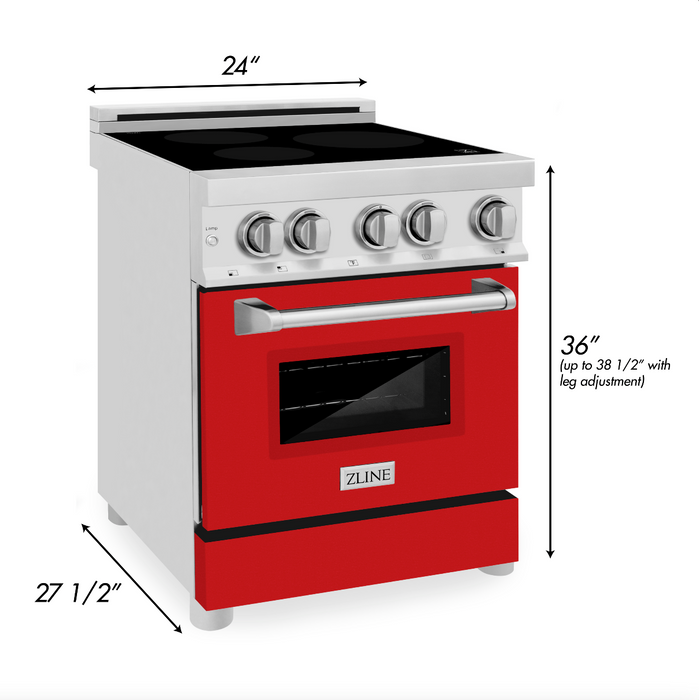 ZLINE 24 In. 2.8 cu. ft. Induction Range with a 3 Element Stove and Electric Oven in Stainless Steel with Red Matte Door(RAIND-RM-24)