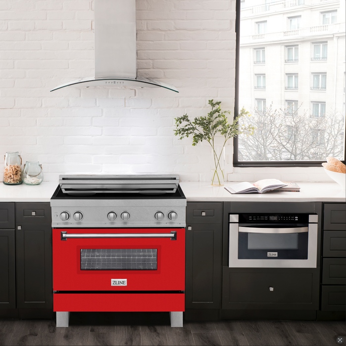 ZLINE 36 in. Induction Range in Fingerprint Resistant Stainless Steel with Red Gloss Door (RAINDS-RG-36)