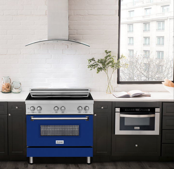 ZLINE 36 in. 4.6 cu. ft. Induction Range with a 4 Element Stove and Electric Oven with Blue Gloss Door (RAIND-BG-36)