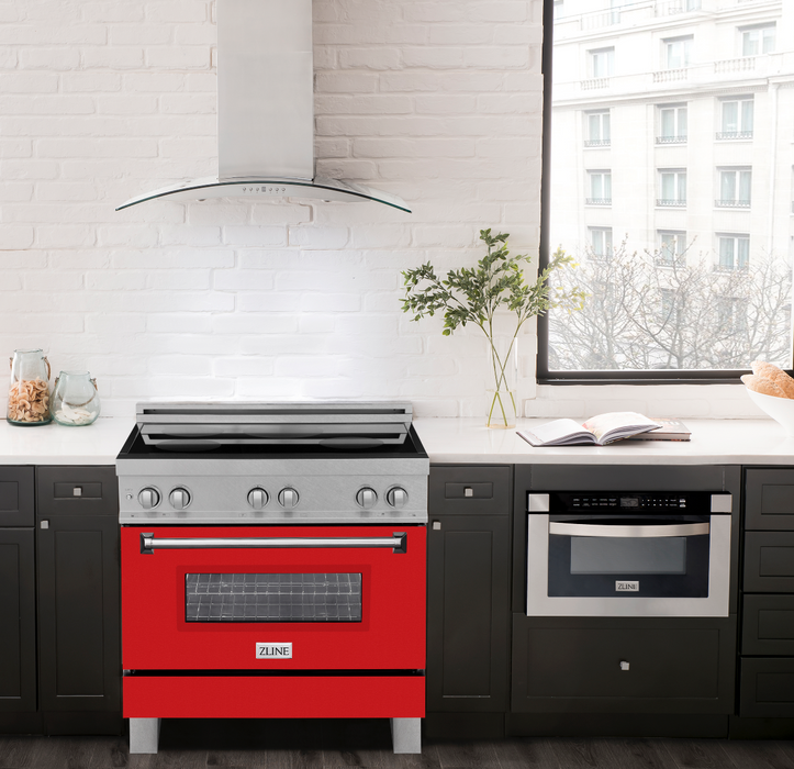 ZLINE 36 in. Induction Range in Fingerprint Resistant Stainless Steel with Red Matte Door (RAINDS-RM-36)