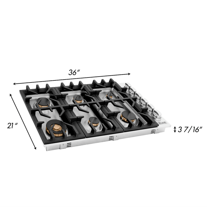 ZLINE 36 in. Dropin Cooktop With 6 Gas Brass Burners (RC-BR-36)