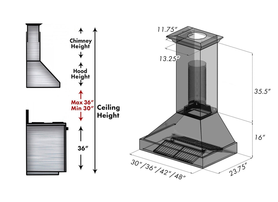 ZLINE Ducted Fingerprint Resistant Stainless Steel Range Hood with Hand-Hammered Copper Shell (8654HH)