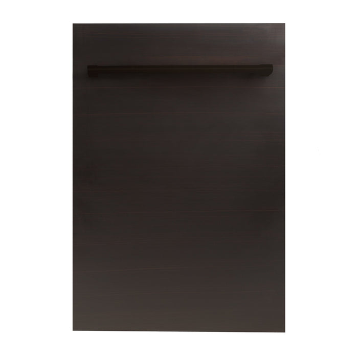 ZLINE 18 in. Compact Top Control Dishwasher with Oil-Rubbed Bronze Panel and Traditional Handle, 52dBa (DW-ORB-H-18)