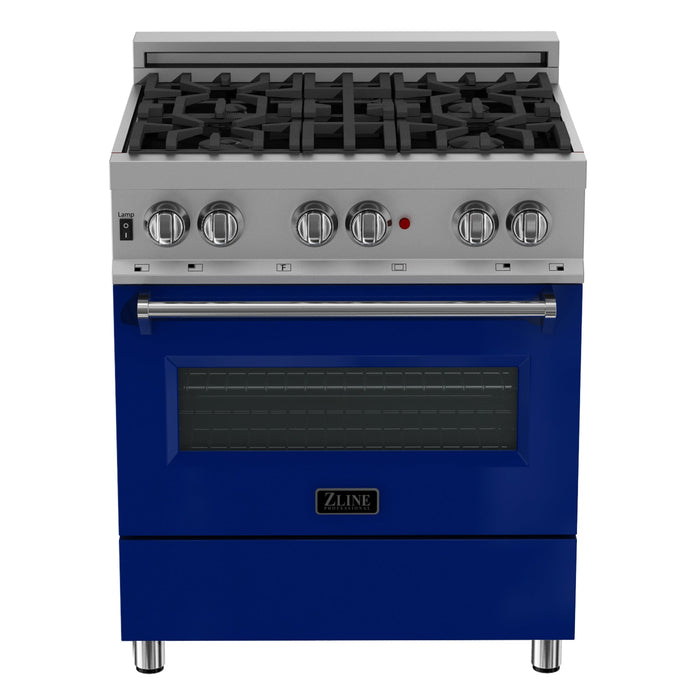 ZLINE 30 in. 4.0 cu. ft. Dual Fuel Range with Gas Stove and Electric Oven in All Fingerprint Resistant Stainless Steel with Blue Gloss Door (RAS-BG-30)