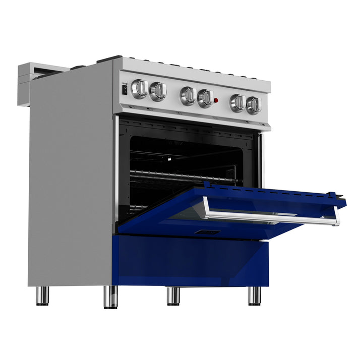 ZLINE 30 in. 4.0 cu. ft. Dual Fuel Range with Gas Stove and Electric Oven in All Fingerprint Resistant Stainless Steel with Blue Gloss Door (RAS-BG-30)