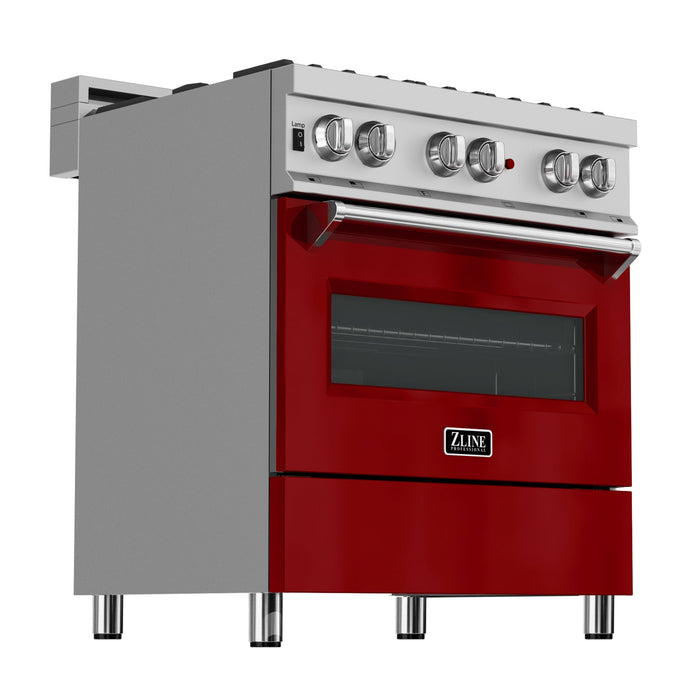 ZLINE 30 in. 4.0 cu. ft. Dual Fuel Range with Gas Stove and Electric Oven in All Fingerprint Resistant Stainless Steel with Red Gloss Door (RAS-RG-30)