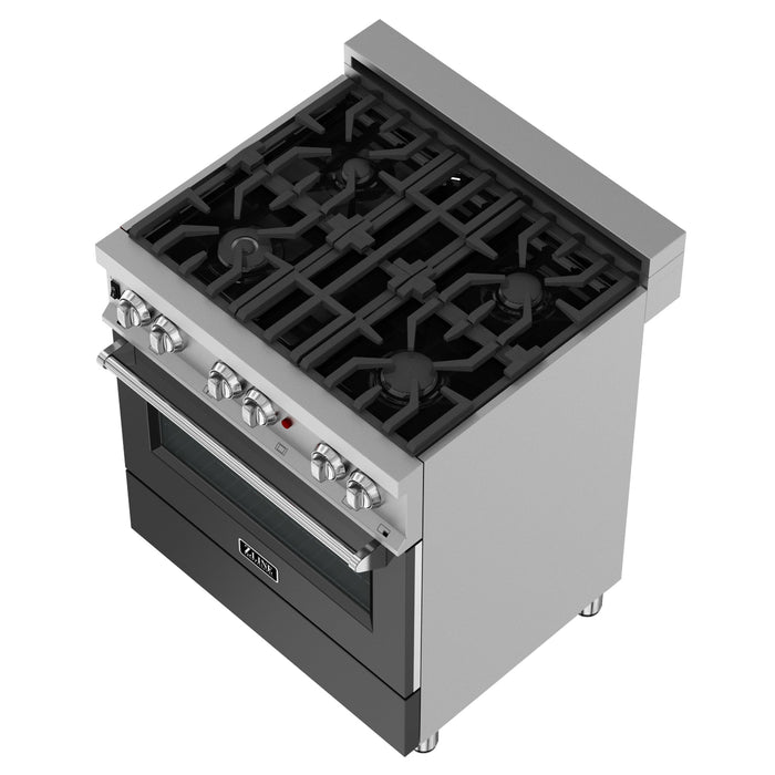 ZLINE 30 in. 4.0 cu. ft. Dual Fuel Range with Gas Stove and Electric Oven in All Fingerprint Resistant Stainless Steel with Black Matte Door (RAS-BLM-30)