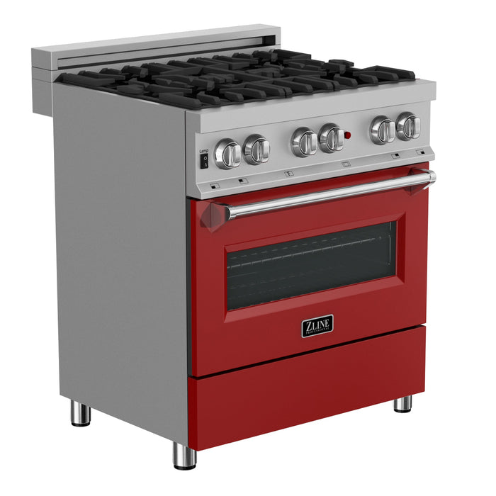 ZLINE 30 in. 4.0 cu. ft. Dual Fuel Range with Gas Stove and Electric Oven in All Fingerprint Resistant Stainless Steel with Red Matte Door (RAS-RM-30)