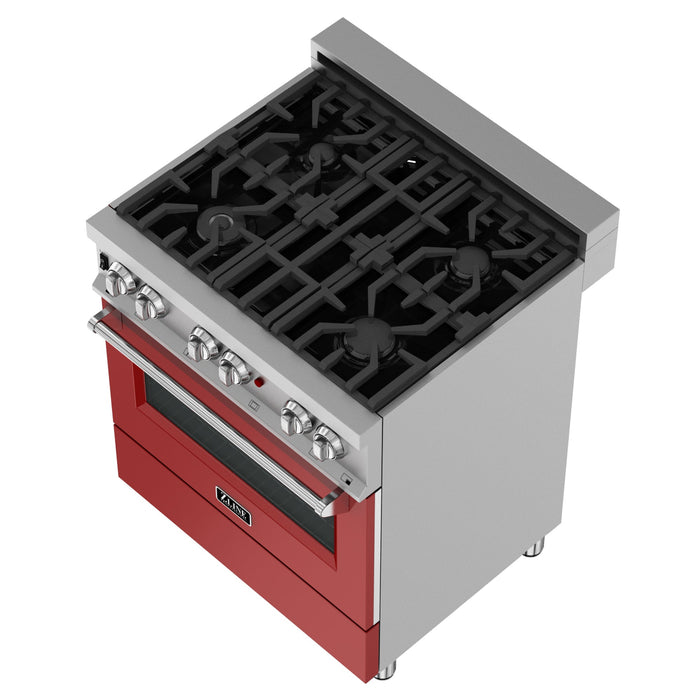 ZLINE 30 in. 4.0 cu. ft. Dual Fuel Range with Gas Stove and Electric Oven in All Fingerprint Resistant Stainless Steel with Red Matte Door (RAS-RM-30)