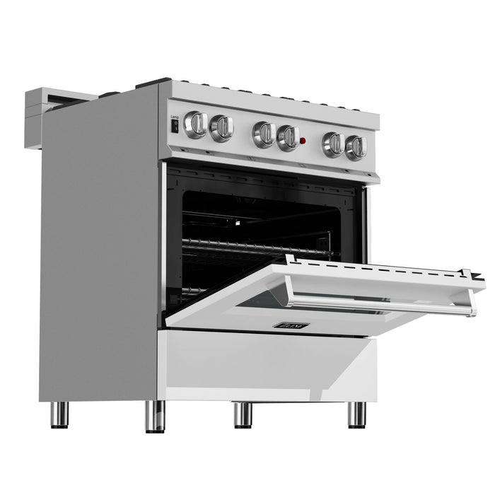 ZLINE 30 in. 4.0 cu. ft. Dual Fuel Range with Gas Stove and Electric Oven in All Fingerprint Resistant Stainless Steel with White Matte Door (RAS-WM-30)