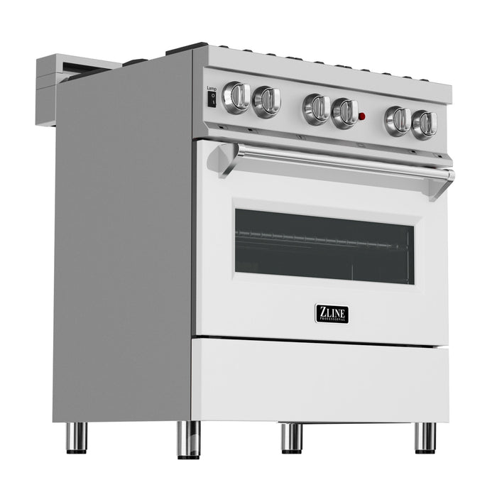 ZLINE 30 in. 4.0 cu. ft. Dual Fuel Range with Gas Stove and Electric Oven in All Fingerprint Resistant Stainless Steel with White Matte Door (RAS-WM-30)