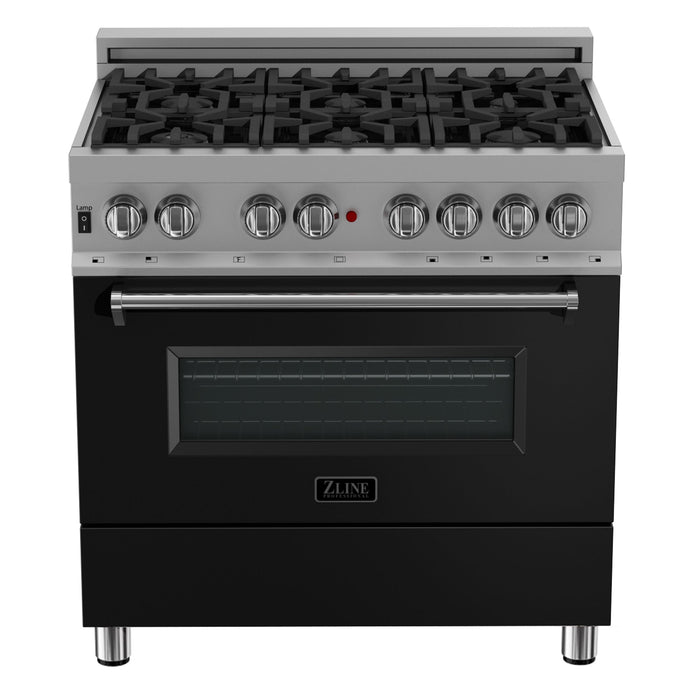 ZLINE 36 in. Professional Dual Fuel Range in Fingerprint Resistant Stainless Steel with Black Matte Door (RAS-BLM-36)