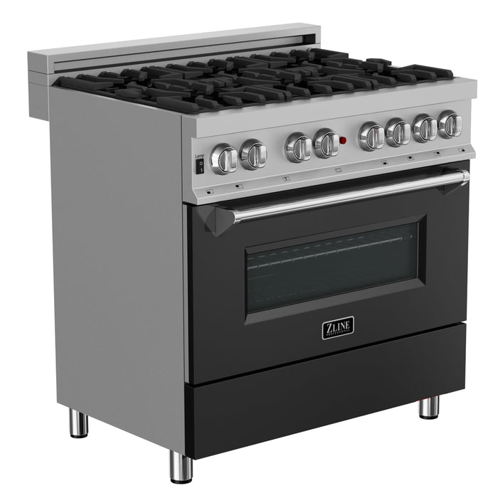 ZLINE 36 in. Professional Dual Fuel Range in Fingerprint Resistant Stainless Steel with Black Matte Door (RAS-BLM-36)