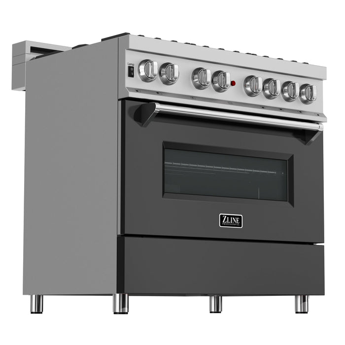 ZLINE 36 in. Professional Dual Fuel Range in Fingerprint Resistant Stainless Steel with Black Matte Door (RAS-BLM-36)