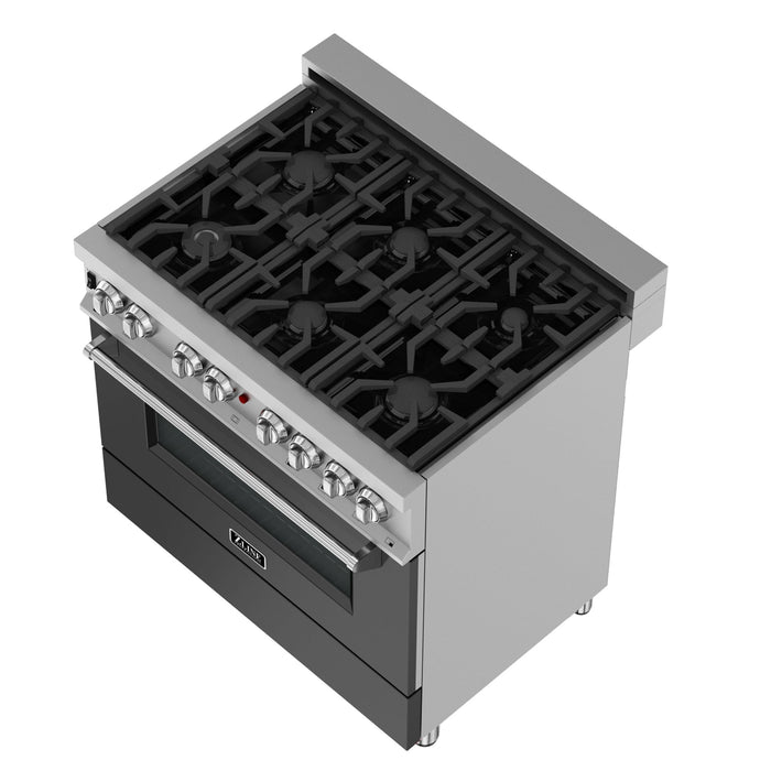 ZLINE 36 in. Professional Dual Fuel Range in Fingerprint Resistant Stainless Steel with Black Matte Door (RAS-BLM-36)