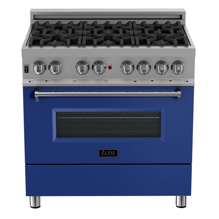 ZLINE 36 in. Professional Dual Fuel Range in Fingerprint Resistant Stainless Steel with Blue Gloss Door (RAS-BG-36)