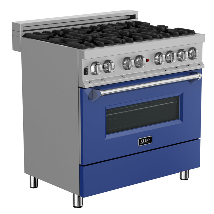 ZLINE 36 in. Professional Dual Fuel Range in Fingerprint Resistant Stainless Steel with Blue Gloss Door (RAS-BG-36)