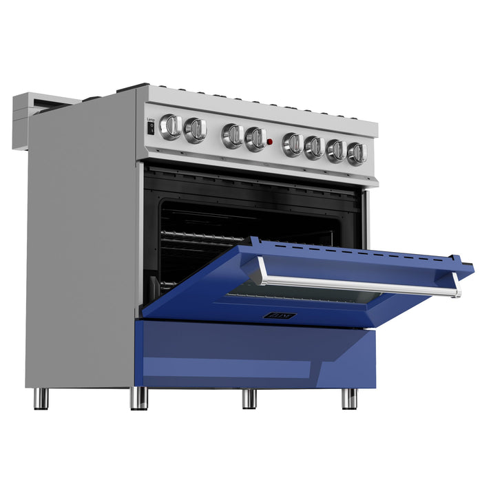 ZLINE 36 in. Professional Dual Fuel Range in Fingerprint Resistant Stainless Steel with Blue Matte Door (RAS-BM-36)