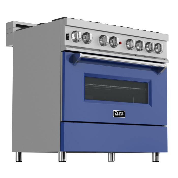 ZLINE 36 in. Professional Dual Fuel Range in Fingerprint Resistant Stainless Steel with Blue Matte Door (RAS-BM-36)