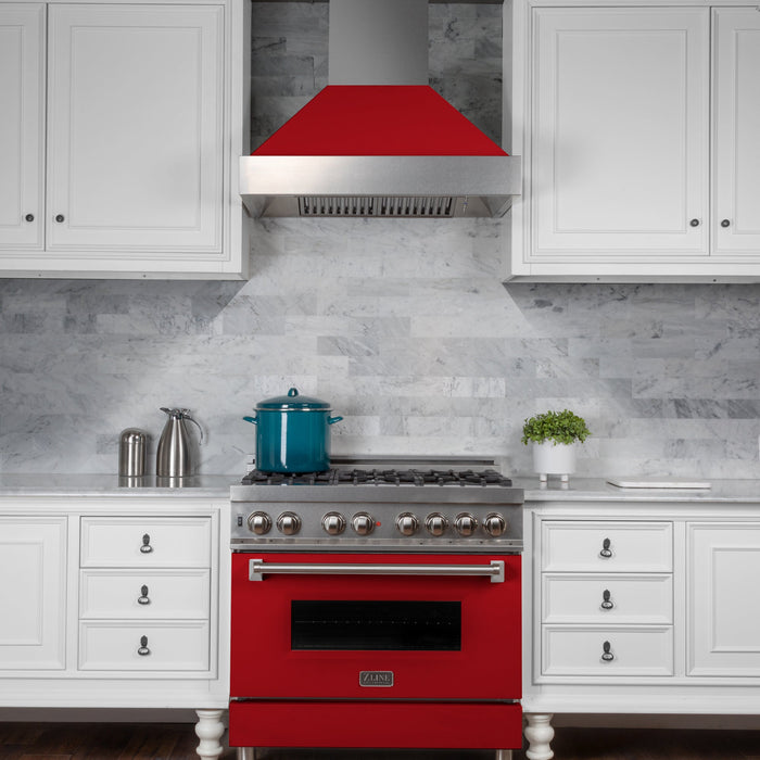 ZLINE 36 in. Professional Dual Fuel Range in Fingerprint Resistant Stainless Steel with Red Matte Door (RAS-RM-36)