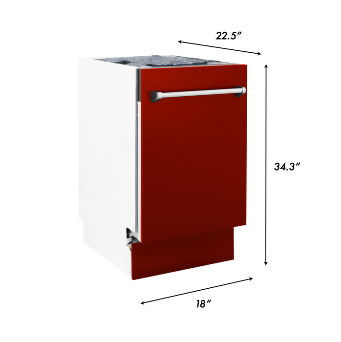 ZLINE 18 in. Tallac Series 3rd Rack Top Control Dishwasher in a Stainless Steel Tub with Red Gloss, 51dBa (DWV-RG-18)