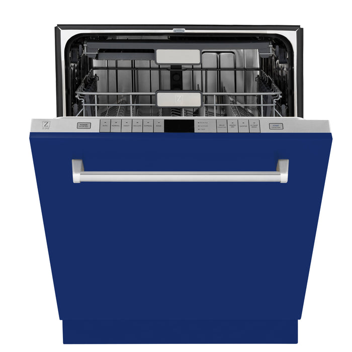 ZLINE 24 in. Panel-Included Monument Series 3rd Rack Top Touch Control Dishwasher with Blue Matte Door, 45dBa (DWMT-24-BM)