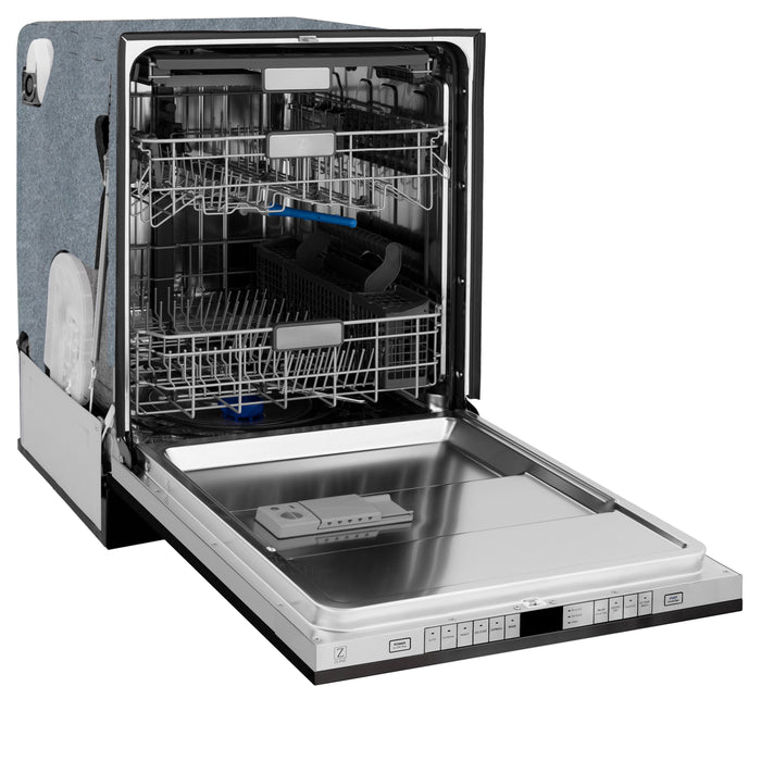 ZLINE 24 in. Panel-Included Monument Series 3rd Rack Top Touch Control Dishwasher with Black Matte Door, 45dBa (DWMT-BLM-24)