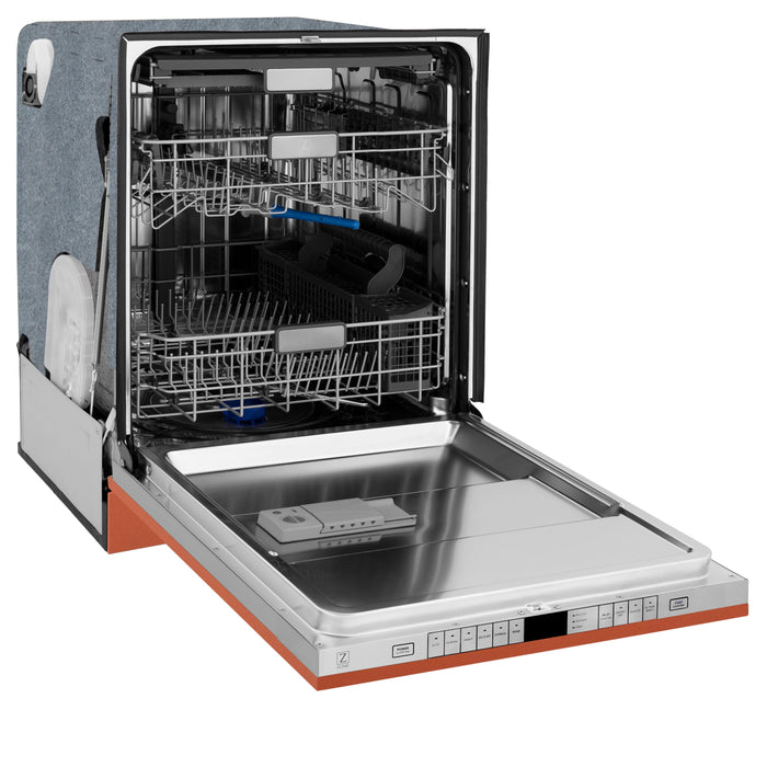 ZLINE 24 in. Panel-Included Monument Series 3rd Rack Top Touch Control Dishwasher with Copper Door, 45dBa (DWMT-C-24)