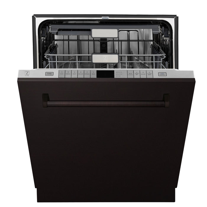 ZLINE 24 in. Panel-Included Monument Series 3rd Rack Top Touch Control Dishwasher with Oil-Rubbed Bronze Door, 45dBa (DWMT-ORB-24)