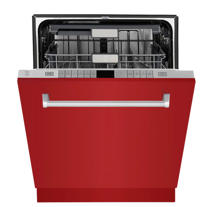 ZLINE 24 in. Panel-Included Monument Series 3rd Rack Top Touch Control Dishwasher with Red Gloss Door, 45dBa (DWMT-RG-24)