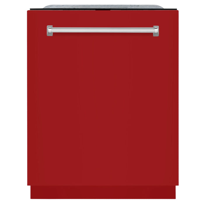 ZLINE 24 in. Panel-Included Monument Series 3rd Rack Top Touch Control Dishwasher with Red Gloss Door, 45dBa (DWMT-RG-24)