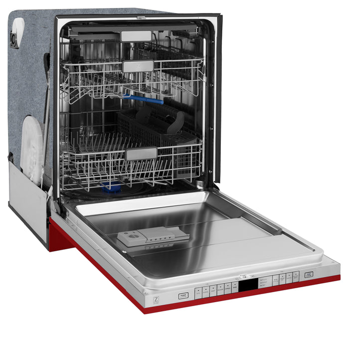 ZLINE 24 in. Panel-Included Monument Series 3rd Rack Top Touch Control Dishwasher with Red Gloss Door, 45dBa (DWMT-RG-24)