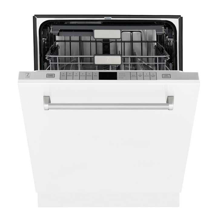 ZLINE 24 in. Panel-Included Monument Series 3rd Rack Top Touch Control Dishwasher with White Matte Panel, 45dBa (DWMT-WM-24)