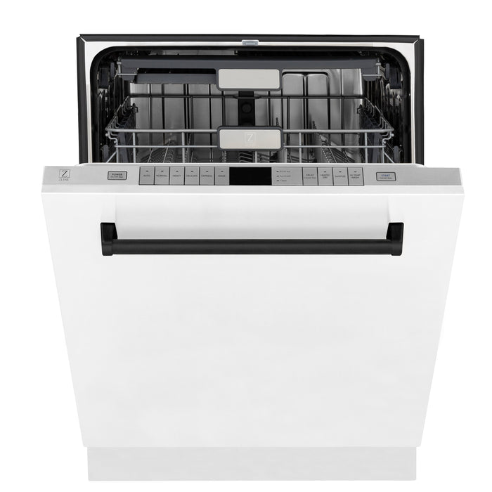 ZLINE Autograph Edition 24 in. 3rd Rack Top Touch Control Tall Tub Dishwasher in White Matte with Matte Black Accent Handle, 45dBa (DWMTZ-WM-24-MB)