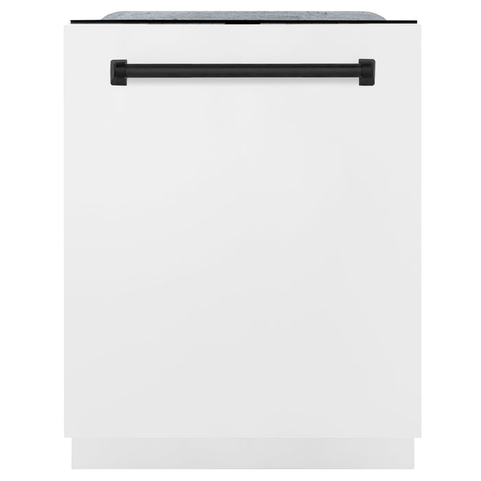 ZLINE Autograph Edition 24 in. 3rd Rack Top Touch Control Tall Tub Dishwasher in White Matte with Matte Black Accent Handle, 45dBa (DWMTZ-WM-24-MB)