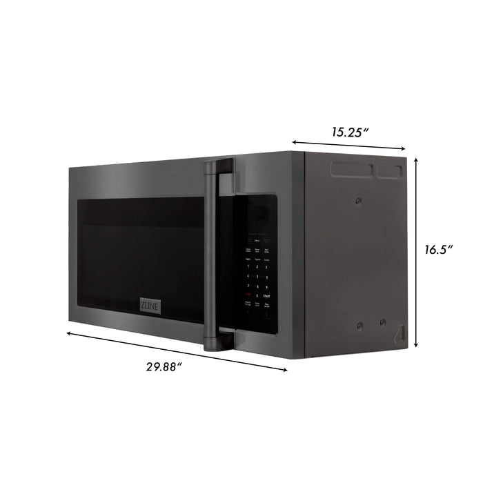 ZLINE 30 in. Recirculating Over the Range Convection Microwave Oven with Traditional Handle and Charcoal Filters in Black Stainless Steel (MWO-OTRCFH-30-BS)