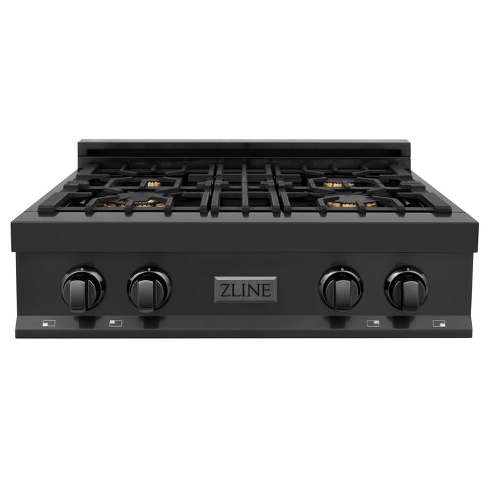 ZLINE 30 in. Porcelain Rangetop in Black Stainless with Brass Burners (RTB-BR-30)