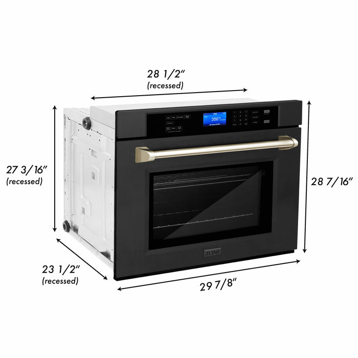 ZLINE 30 in. Autograph Edition Single Wall Oven with Self Clean and True Convection in Black Stainless Steel and Polished Gold Accents (AWSZ-30-BS-G)