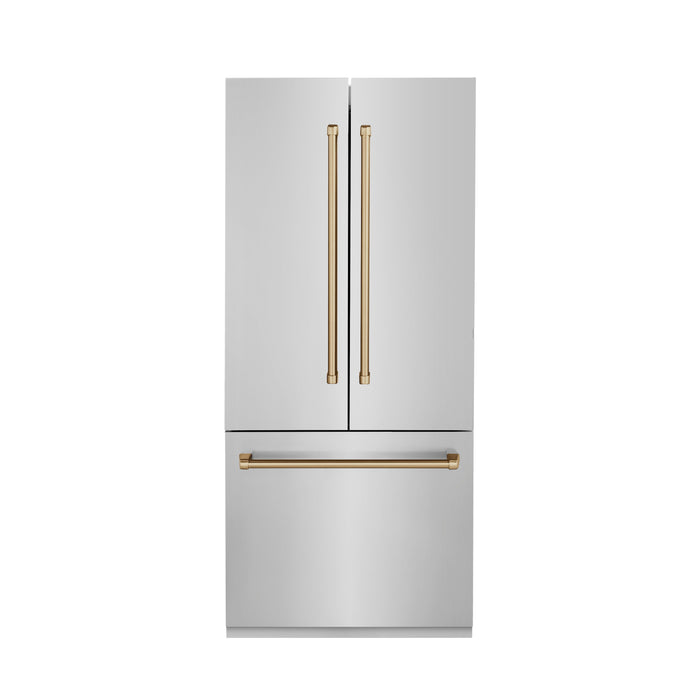 ZLINE 36 in. Autograph Edition 19.6 cu. ft. Built-in 2-Door Bottom Freezer Refrigerator with Internal Water and Ice Dispenser in Stainless Steel with Champagne Bronze Accents (RBIVZ-304-36-CB)