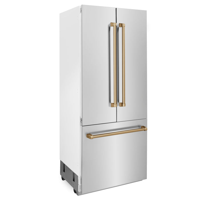 ZLINE 36 in. Autograph Edition 19.6 cu. ft. Built-in 2-Door Bottom Freezer Refrigerator with Internal Water and Ice Dispenser in Stainless Steel with Champagne Bronze Accents (RBIVZ-304-36-CB)