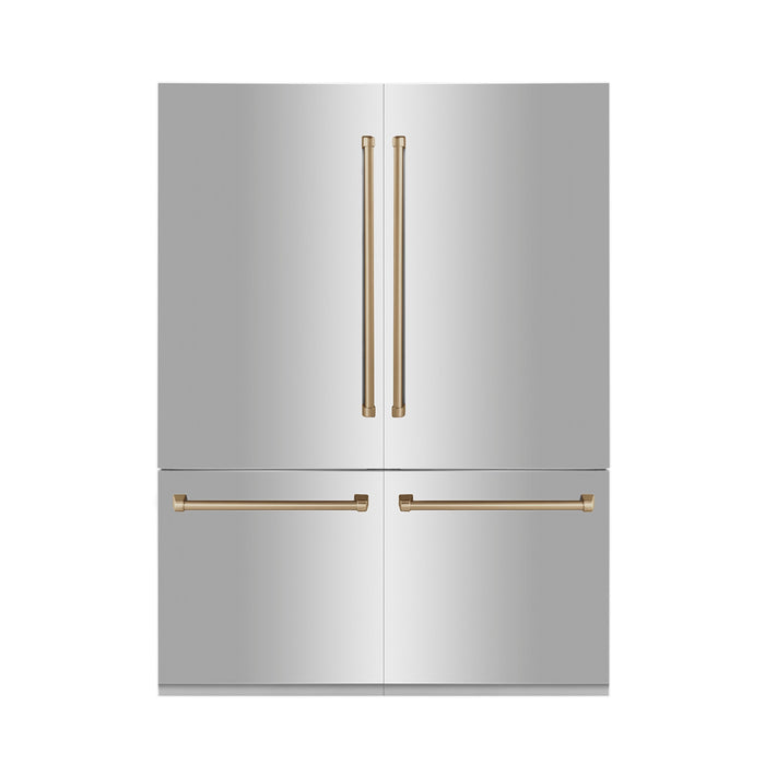 ZLINE 60 in. Autograph Edition 32.2 cu. ft. Built-in 4-Door French Door Refrigerator with Internal Water and Ice Dispenser in Stainless Steel with Champagne Bronze Accents (RBIVZ-304-60-CB)